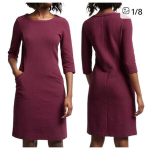Boden 4P Ottoman Rib Dress Purple Boat Neck Shift Sheath 3/4 Sleeve Pockets